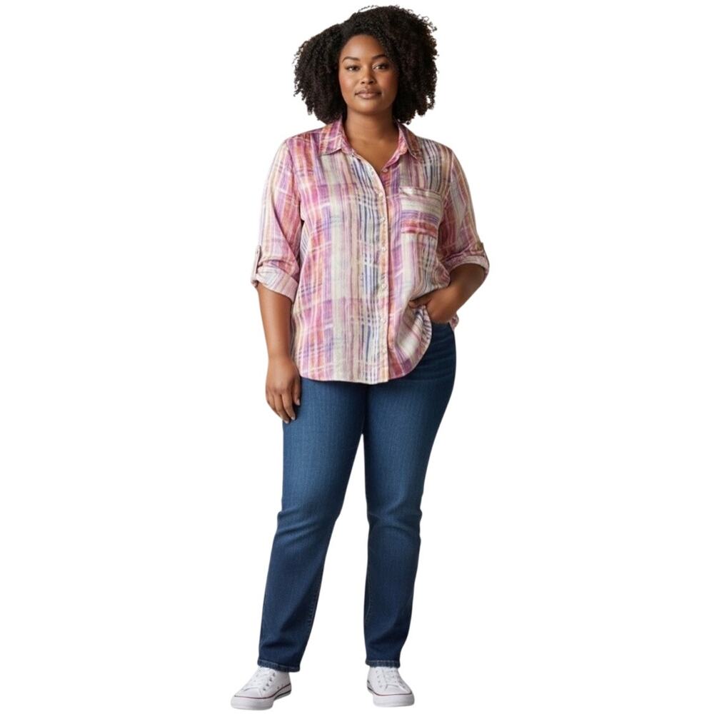 Intro Lightweight Blouse in Pastel colors Roll Up sleeves 2X